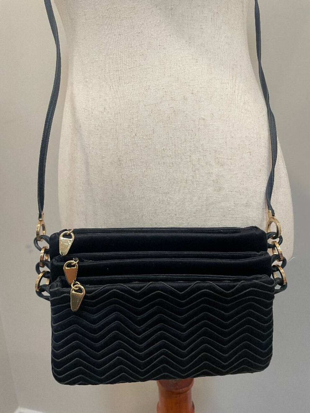 Vintage Black JUDITH LEIBER Evening Bag with Zig Zag Pattern and Gold Hardware